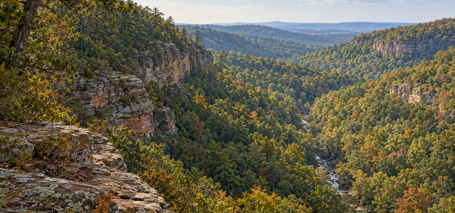 Cedar Creek Valley at Petit Jean State Park near Morrilton, Arkansas.