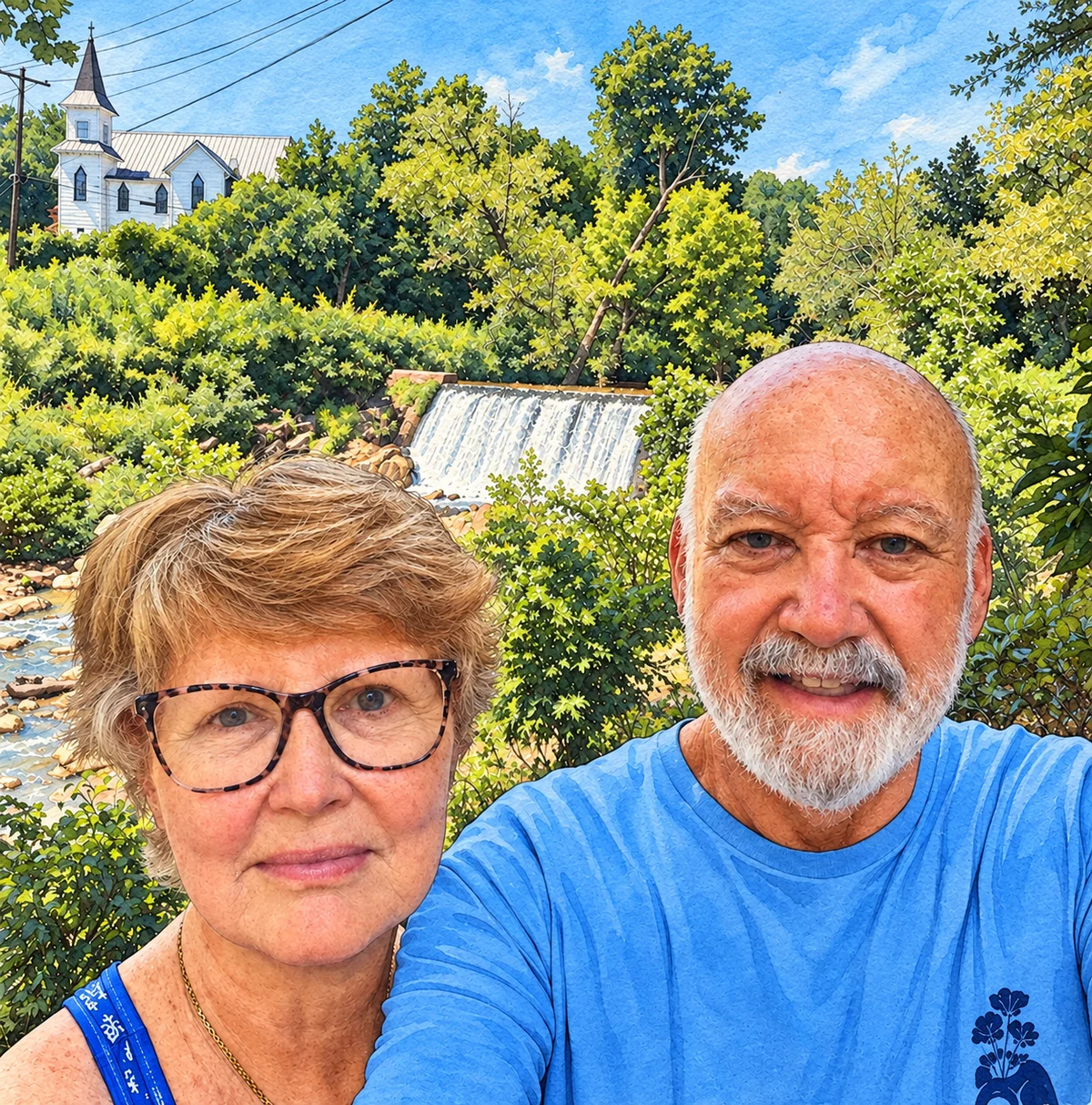 Dan and his wife Vicki near the mill dam in Elkin, North Carolina