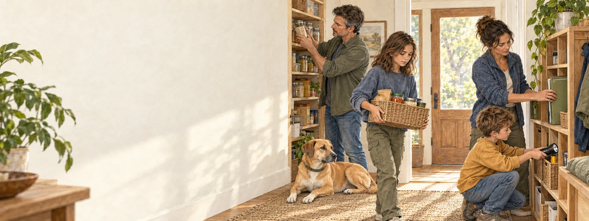 The Bennett family shares a weekly reset of pantry, records, light, and pet supplies