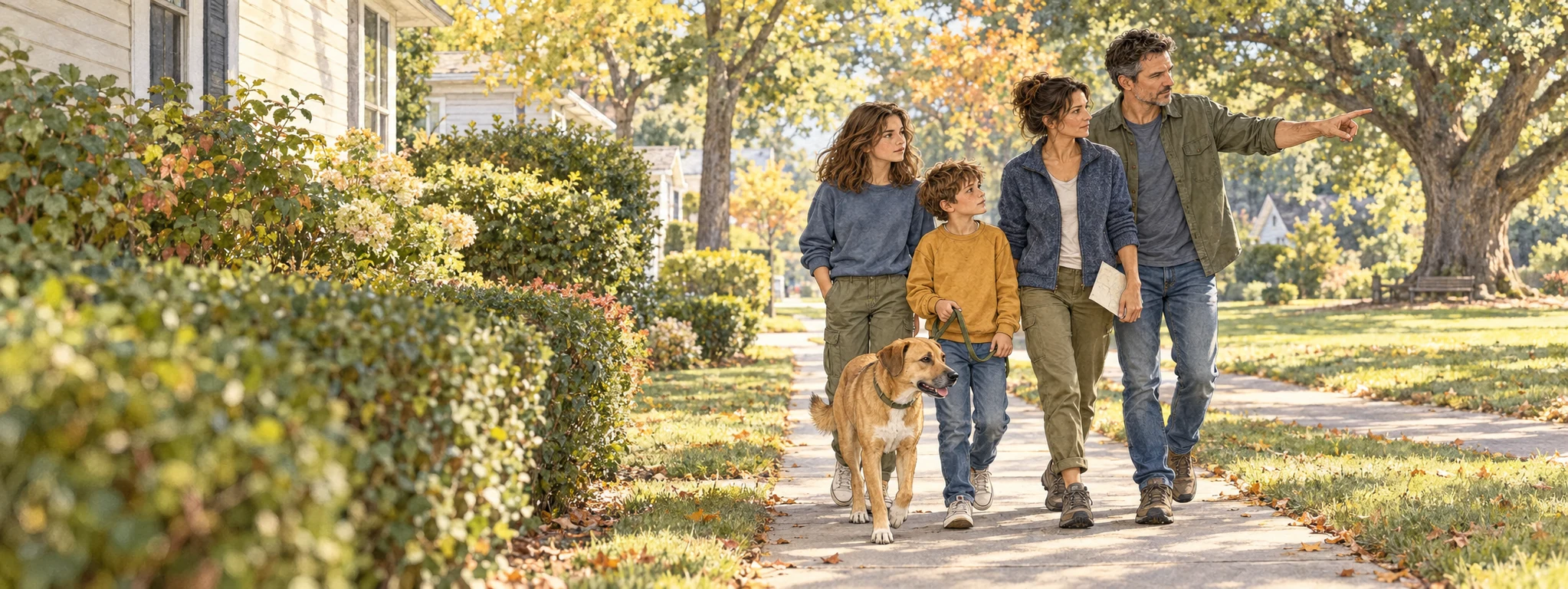 The Bennett family walks its practiced neighborhood meeting-point route together