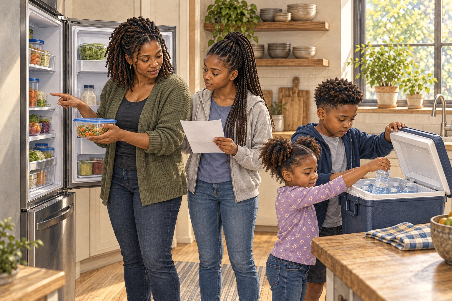 Renee and Jordan make one planned refrigerator opening while Micah and Nia use a separate cooler