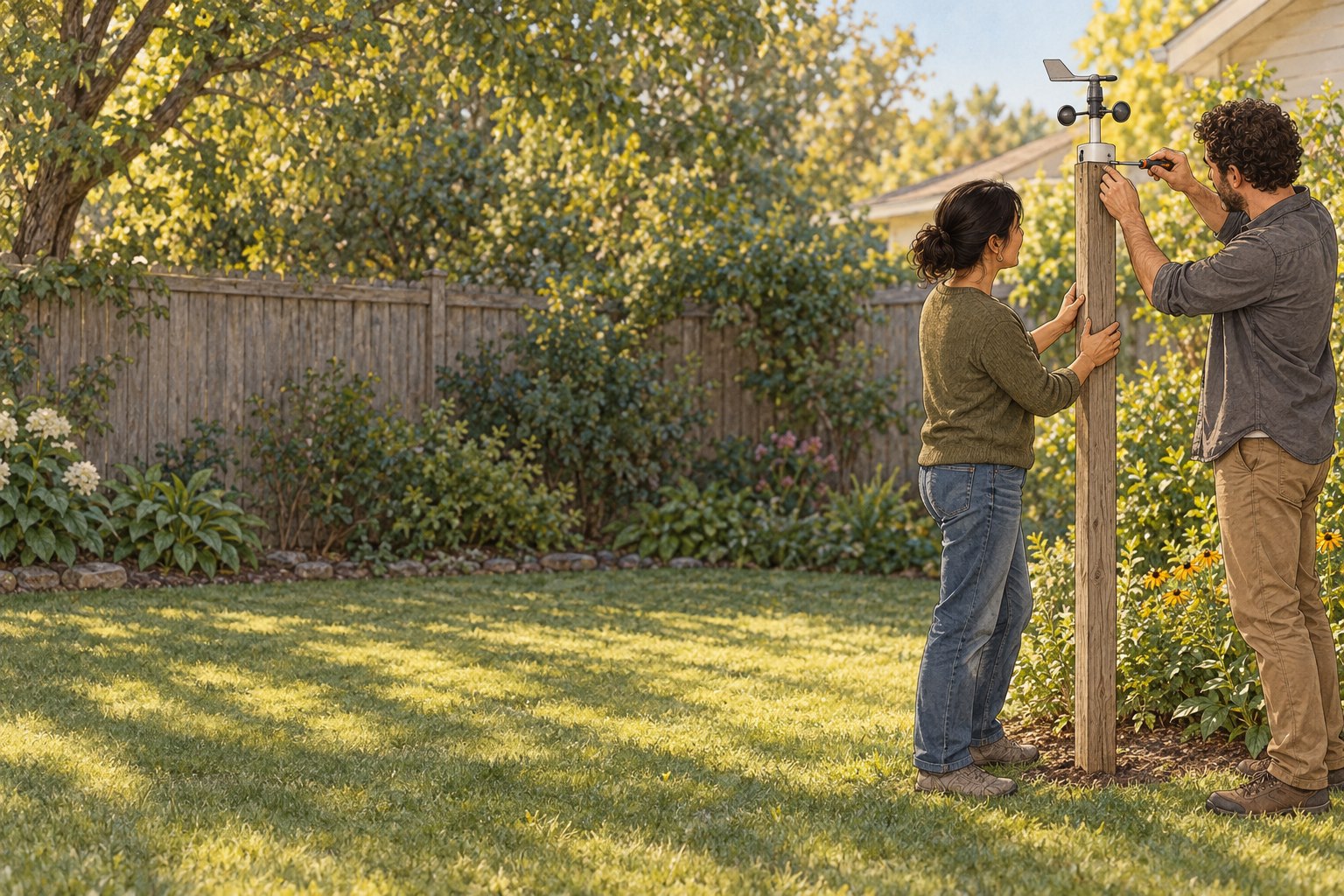 Two housemates install a simple home weather station in their backyard.
